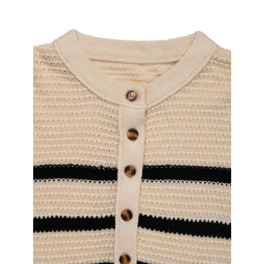 Perfee Striped Half Button Long Sleeve Sweater Apparel and Accessories