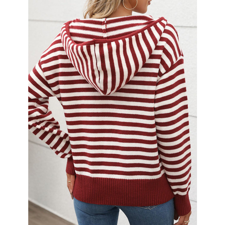 Perfee Striped Long Sleeve Hooded Sweater Apparel and Accessories