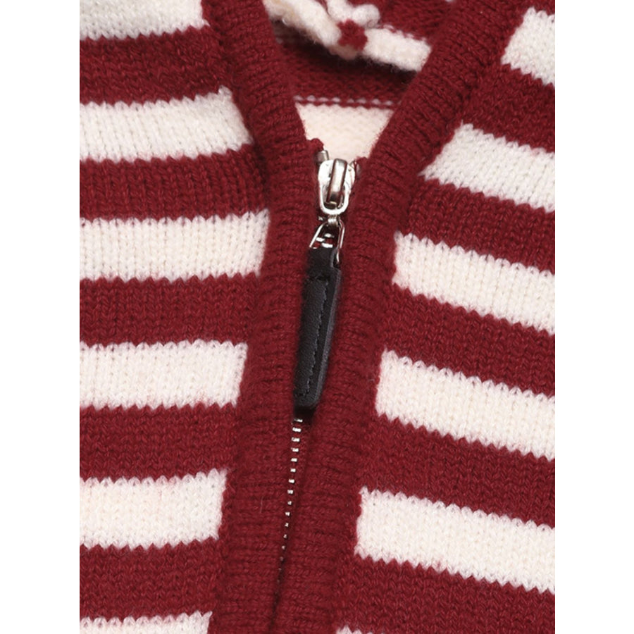 Perfee Striped Long Sleeve Hooded Sweater Apparel and Accessories