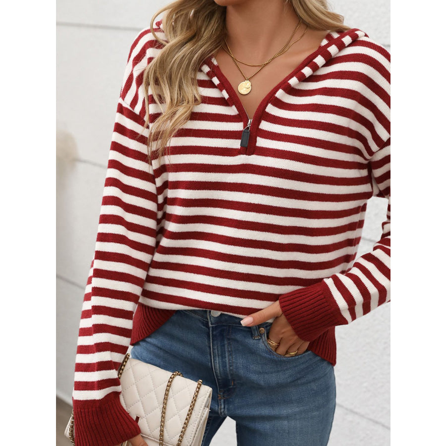 Perfee Striped Long Sleeve Hooded Sweater Apparel and Accessories