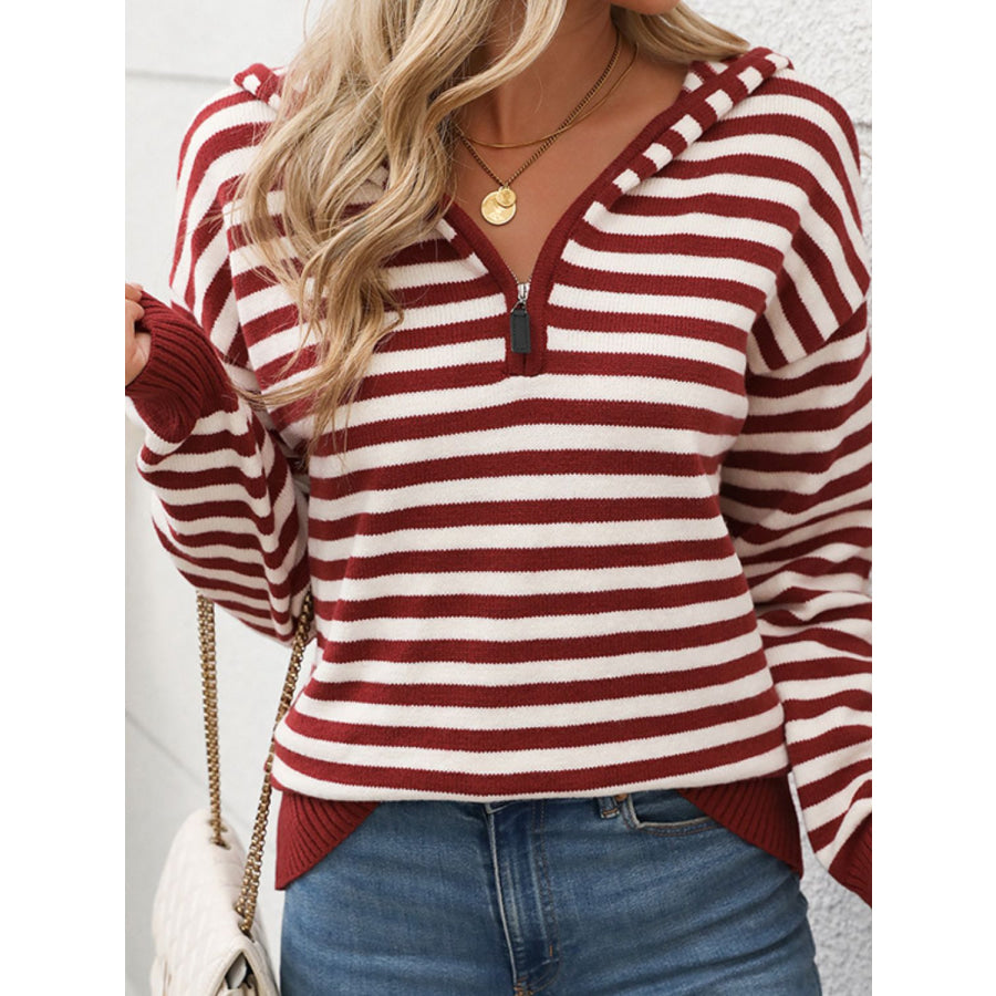 Perfee Striped Long Sleeve Hooded Sweater Apparel and Accessories