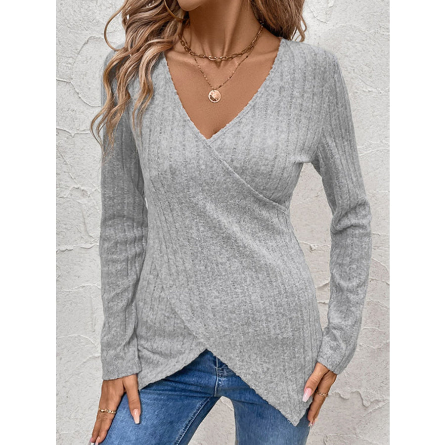 Perfee Surplice Long Sleeve T-Shirt Light Gray / S Apparel and Accessories