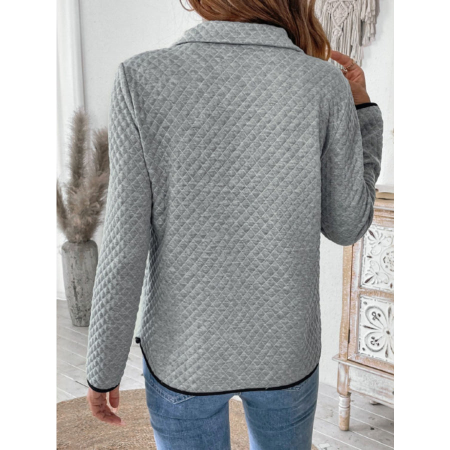 Perfee Texture Half Zip Long Sleeve Sweatshirt Apparel and Accessories