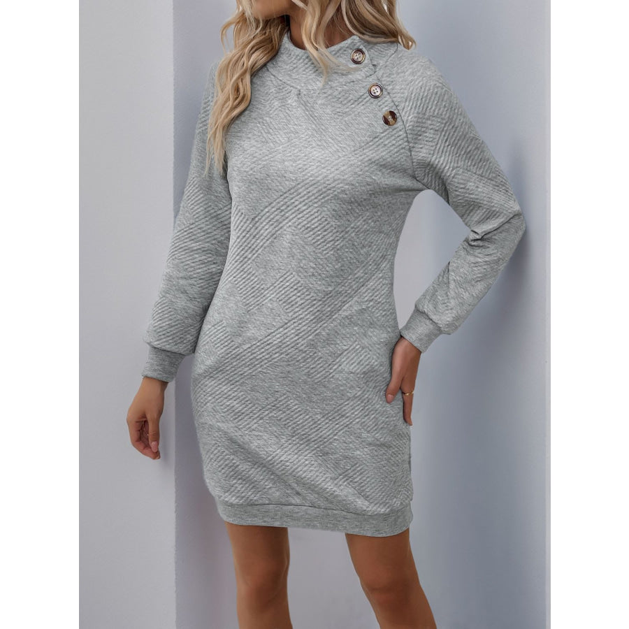 Perfee Texture Mock Neck Long Sleeve Mini Dress Apparel and Accessories