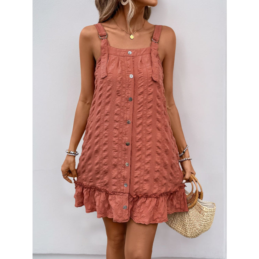 Perfee Texture Square Neck Wide Strap Mini Dress Apparel and Accessories