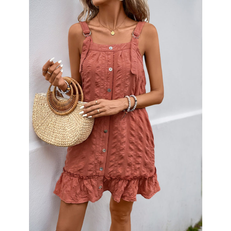 Perfee Texture Square Neck Wide Strap Mini Dress Apparel and Accessories