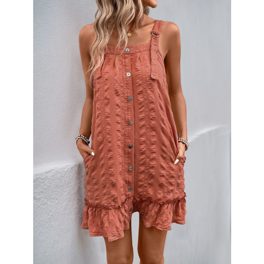 Perfee Texture Square Neck Wide Strap Mini Dress Dusty Pink / S Apparel and Accessories