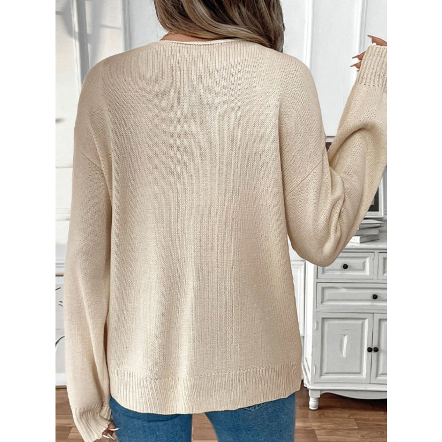 Perfee Tied Round Neck Long Sleeve Cardigan Apparel and Accessories