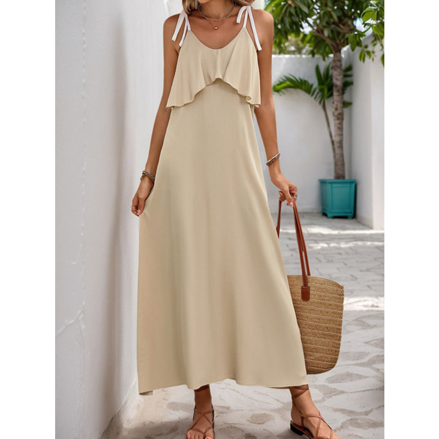 Perfee Tied Ruffled Scoop Neck Sleeveless Dress Apparel and Accessories