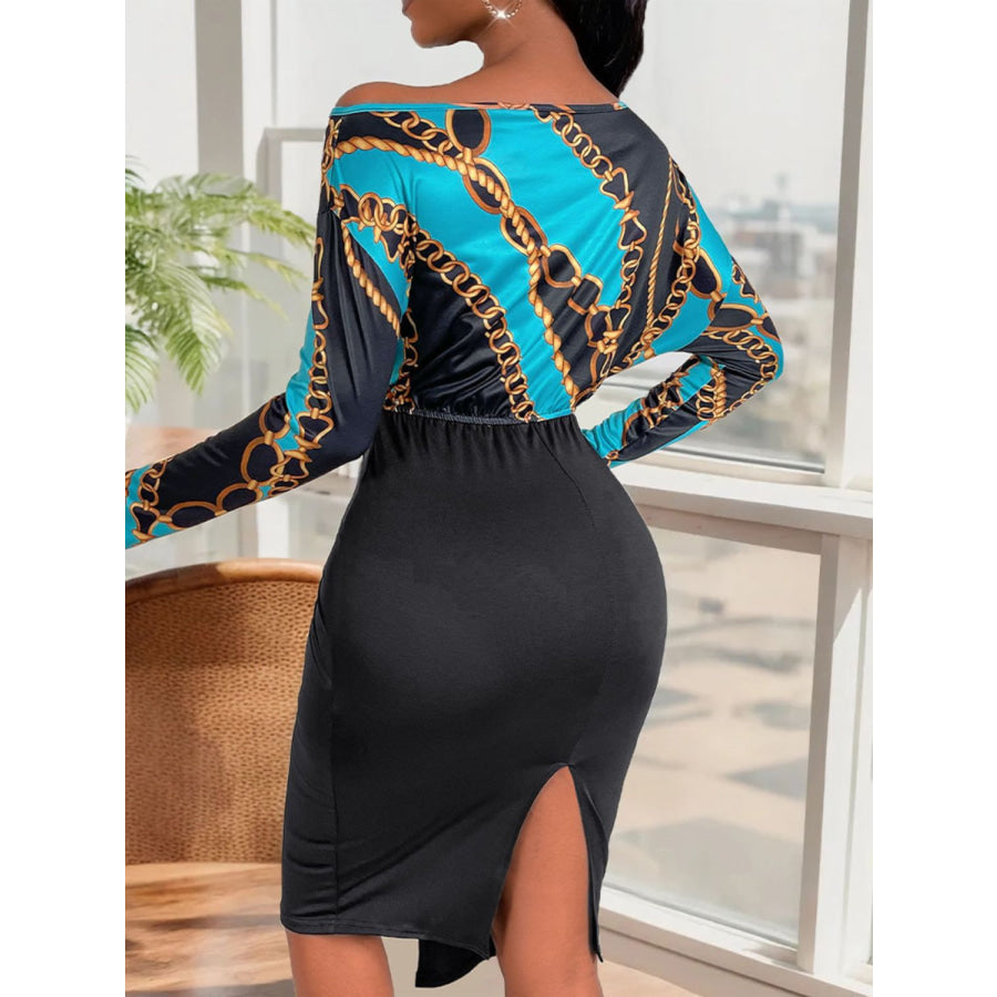 Perfee Twisted Printed Long Sleeve Dress Apparel and Accessories