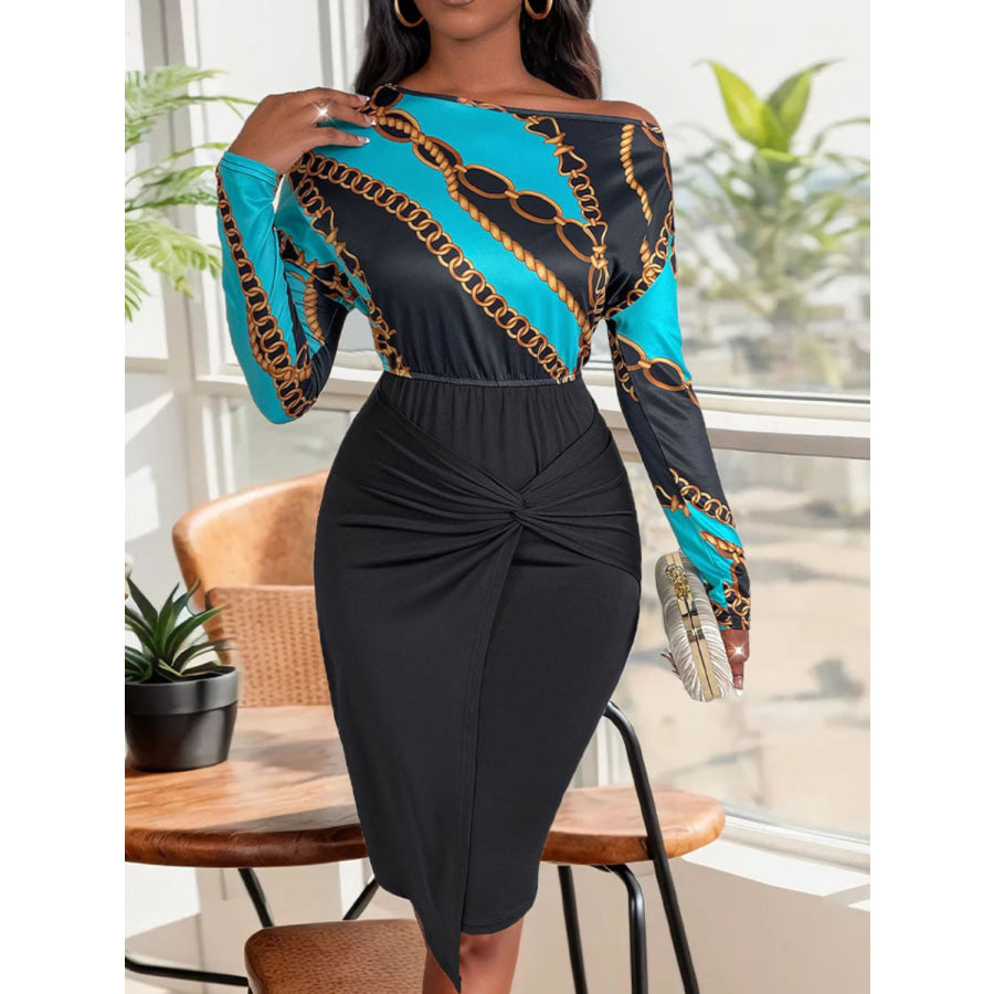 Perfee Twisted Printed Long Sleeve Dress Apparel and Accessories