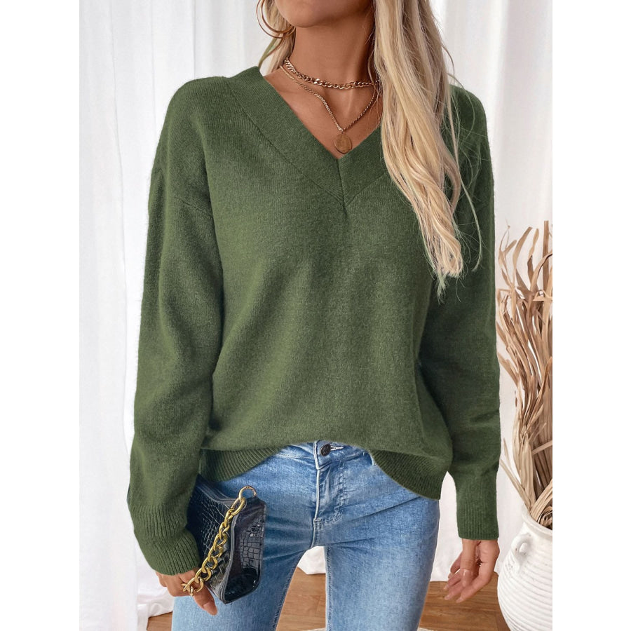 Perfee Twisted V-Neck Long Sleeve Sweatshirt Apparel and Accessories