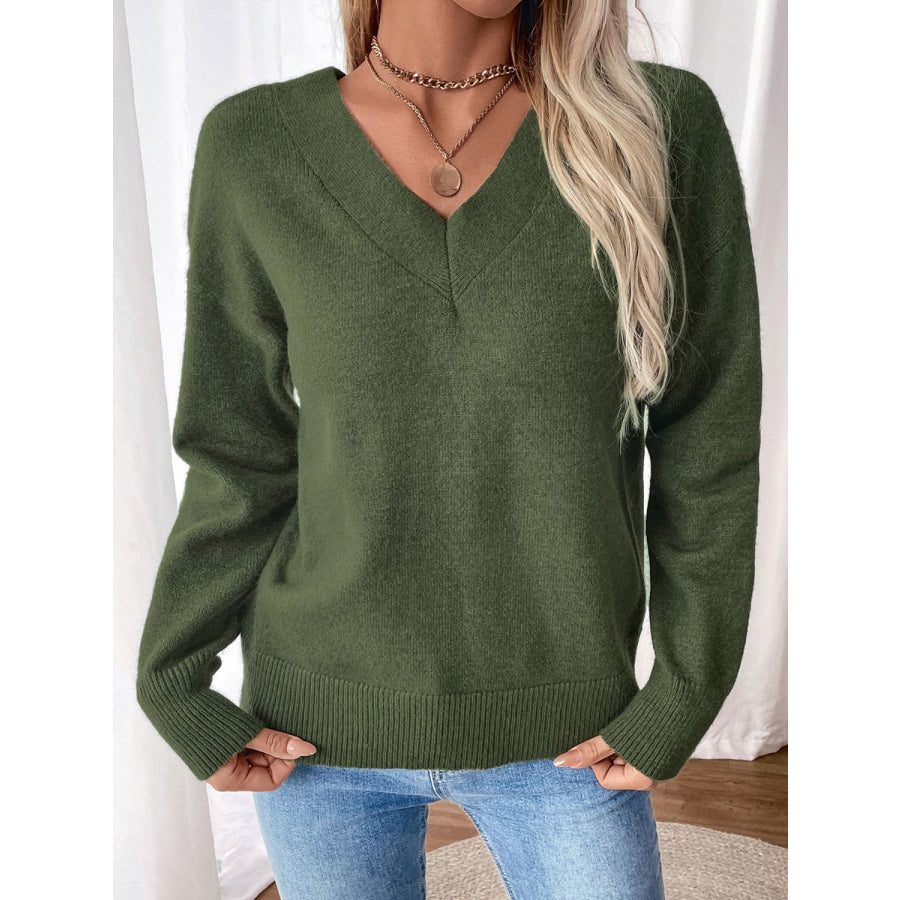 Perfee Twisted V-Neck Long Sleeve Sweatshirt Apparel and Accessories