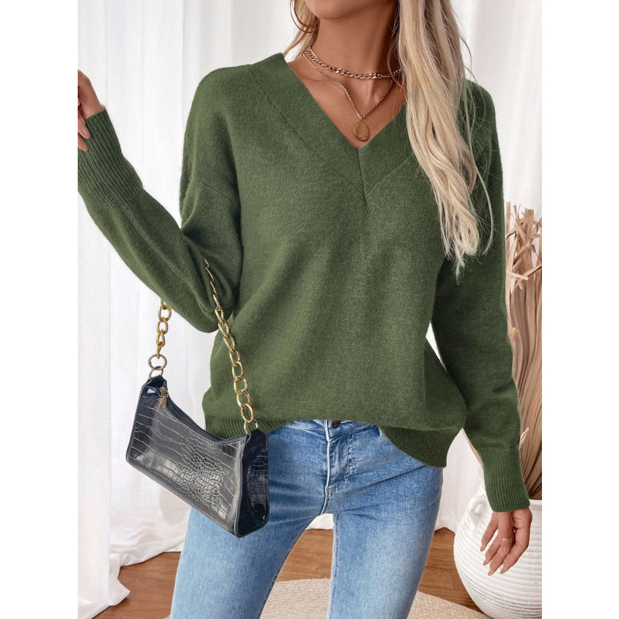 Perfee Twisted V-Neck Long Sleeve Sweatshirt Apparel and Accessories