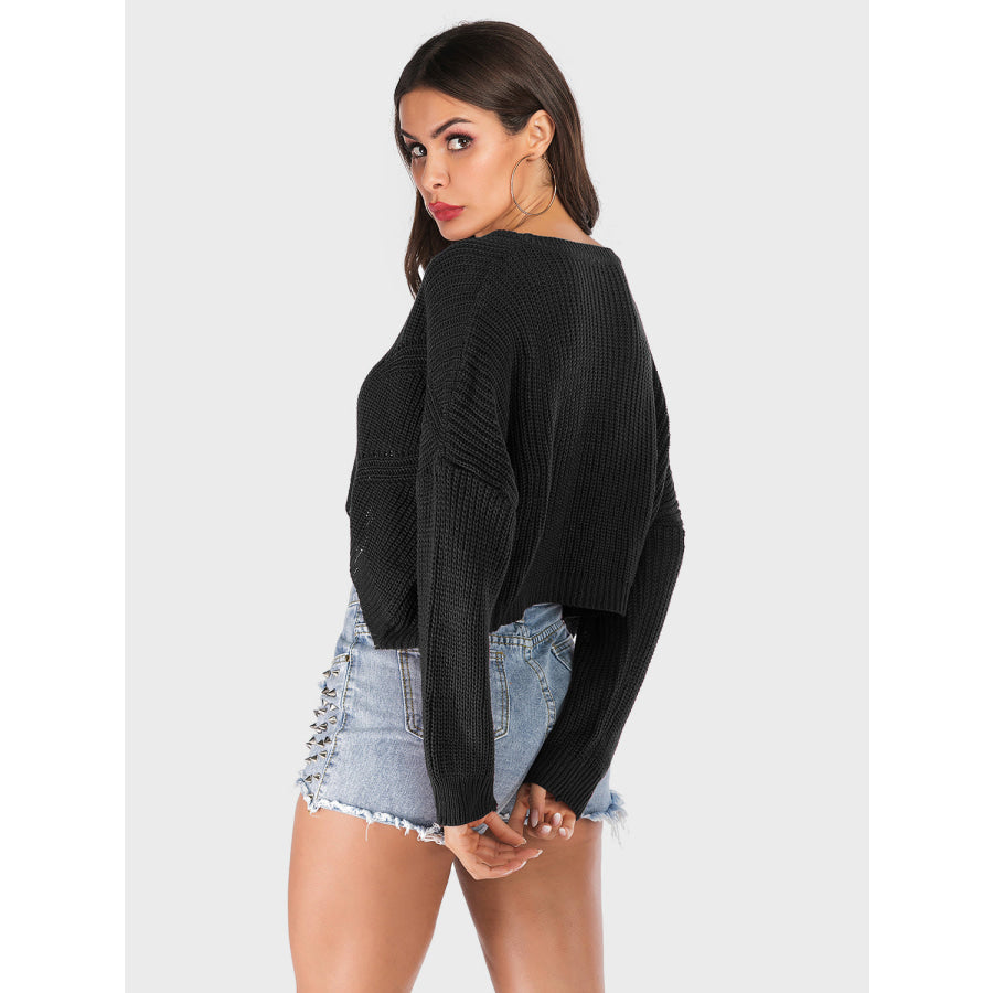 Perfee V-Neck Long Sleeve Sweater Apparel and Accessories