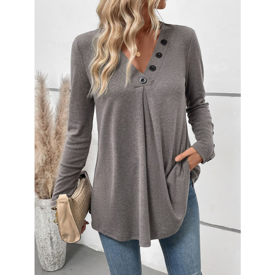 Perfee V-Neck Long Sleeve T-Shirt Apparel and Accessories