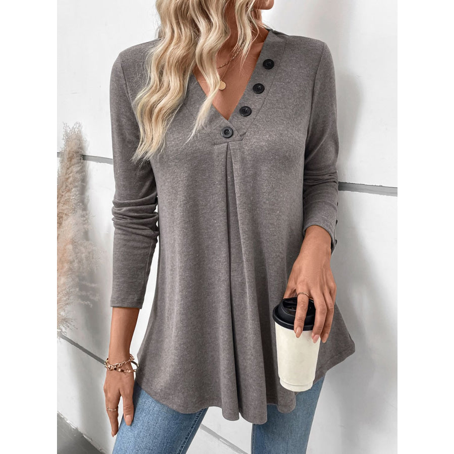 Perfee V-Neck Long Sleeve T-Shirt Apparel and Accessories