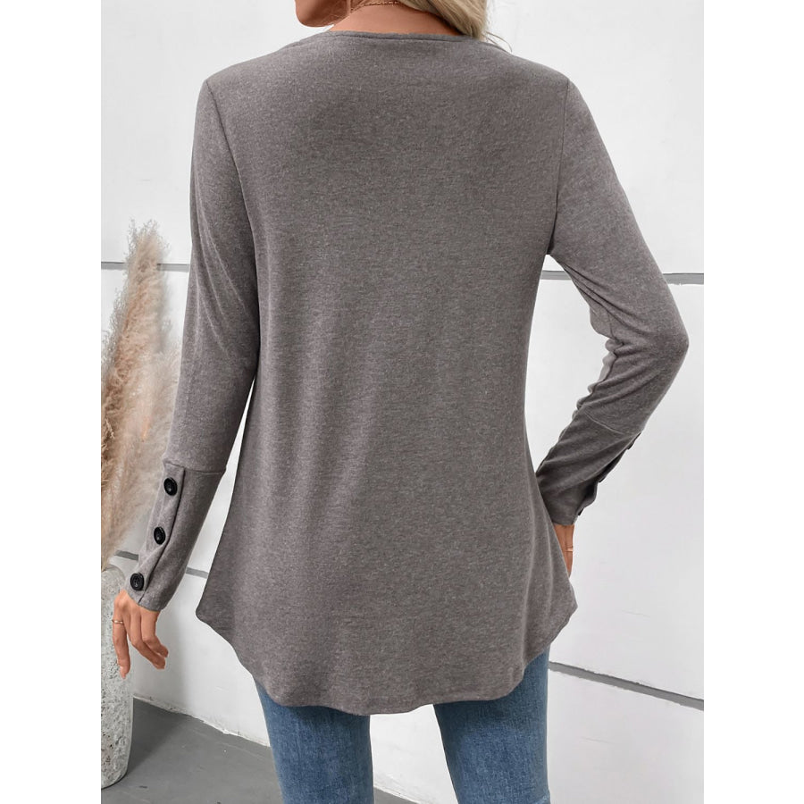 Perfee V-Neck Long Sleeve T-Shirt Gray / S Apparel and Accessories