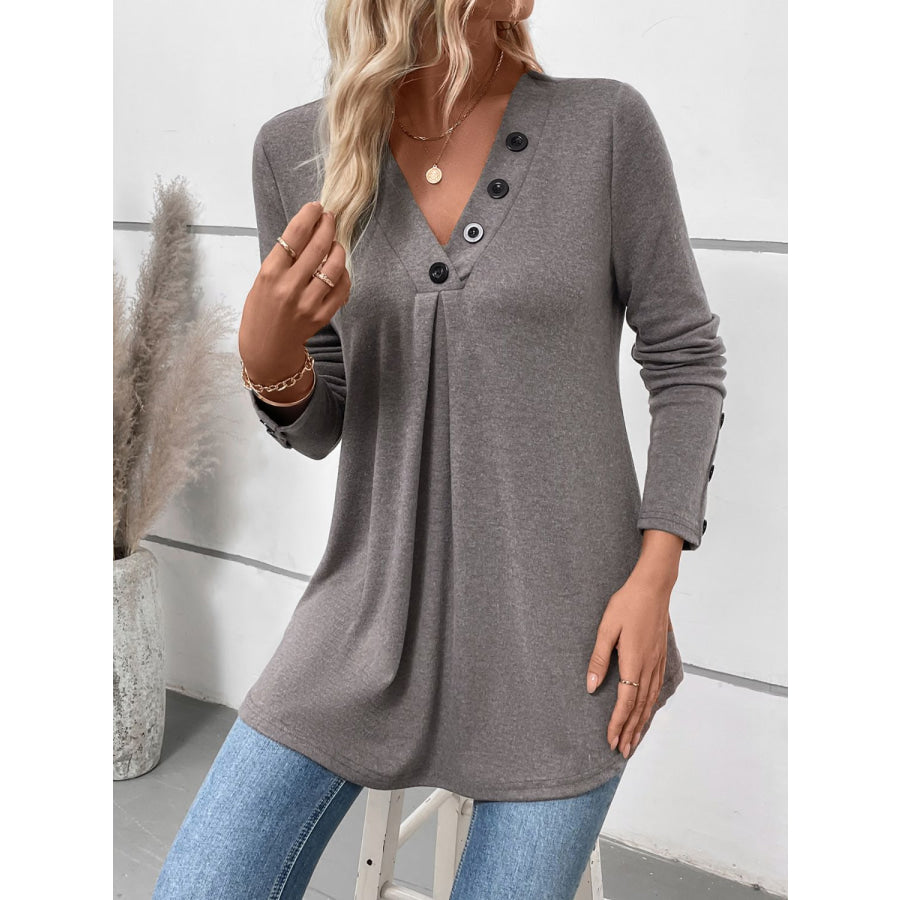 Perfee V-Neck Long Sleeve T-Shirt Apparel and Accessories