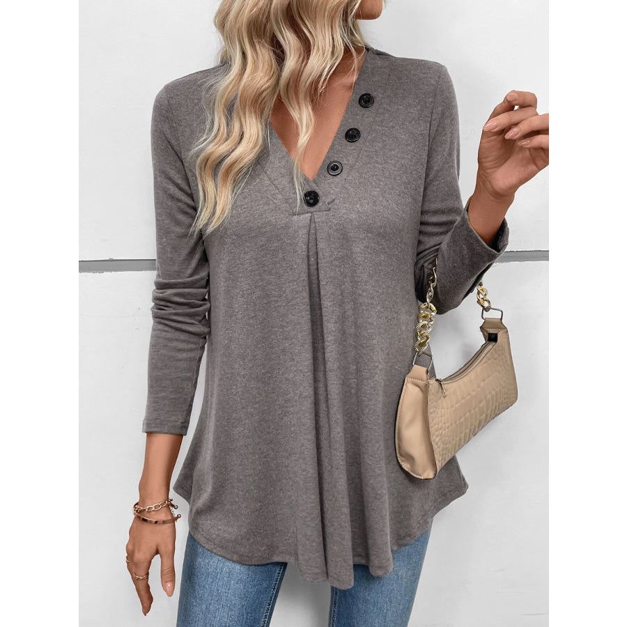 Perfee V-Neck Long Sleeve T-Shirt Apparel and Accessories