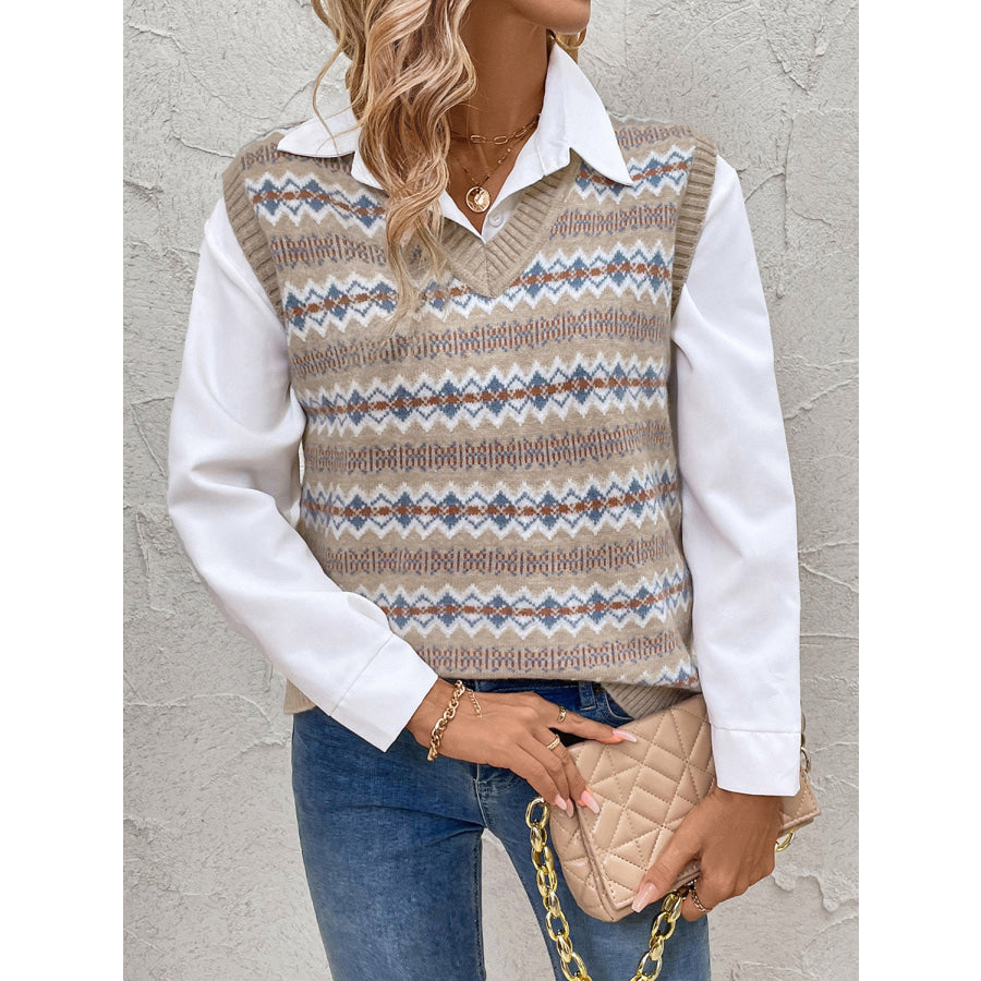 Perfee V-Neck Sweater Vest Mocha / S Apparel and Accessories