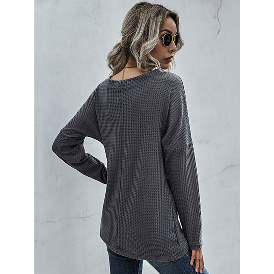 Perfee Waffle-Knit Surplice Long Sleeve Top Apparel and Accessories