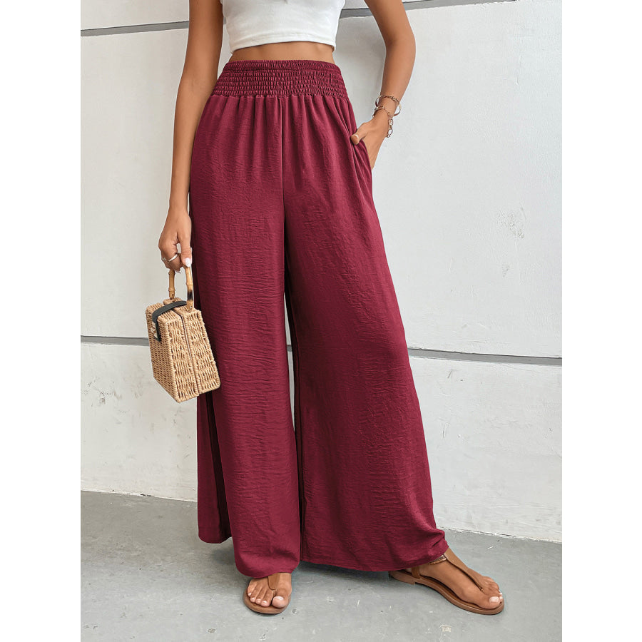 Perfee Wide Leg Pants with Pockets Burgundy / S Apparel and Accessories