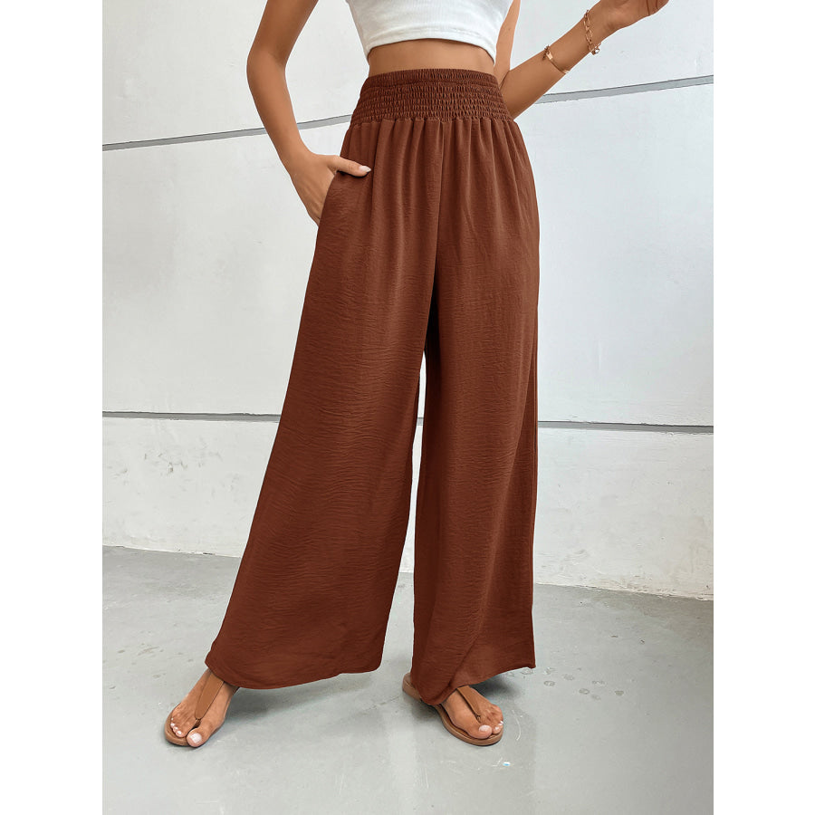 Perfee Wide Leg Pants with Pockets Dark Brown / S Apparel and Accessories