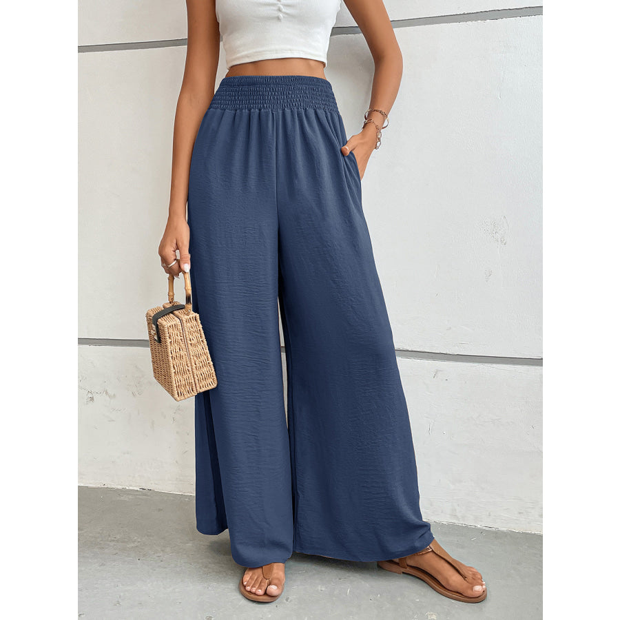 Perfee Wide Leg Pants with Pockets Dusty Blue / S Apparel and Accessories