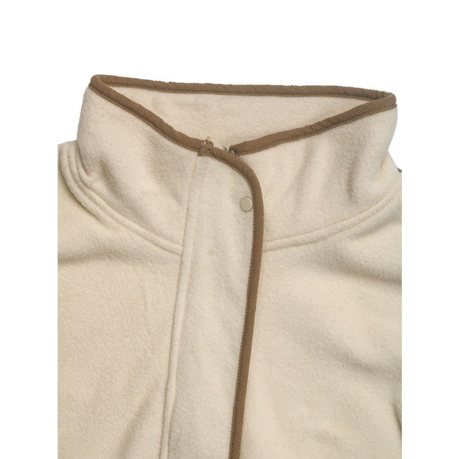 Perfee Zip Up Dropped Shoulder Polar Fleece Jacket Apparel and Accessories