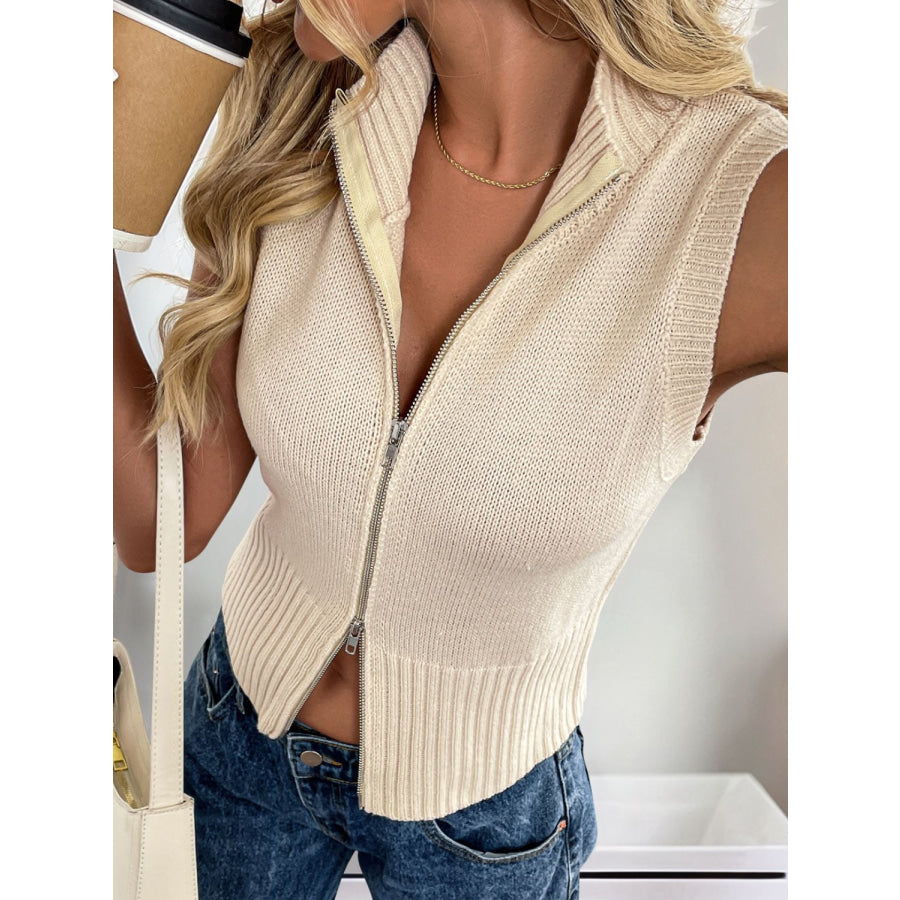 Perfee Zip Up Mock Neck Sweater Vest Apparel and Accessories