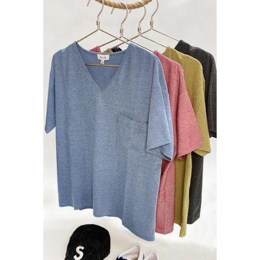 Petal Dew Solid V Neck Short Sleeve Loose Fit T-Shirt Burgundy / S T-shirts