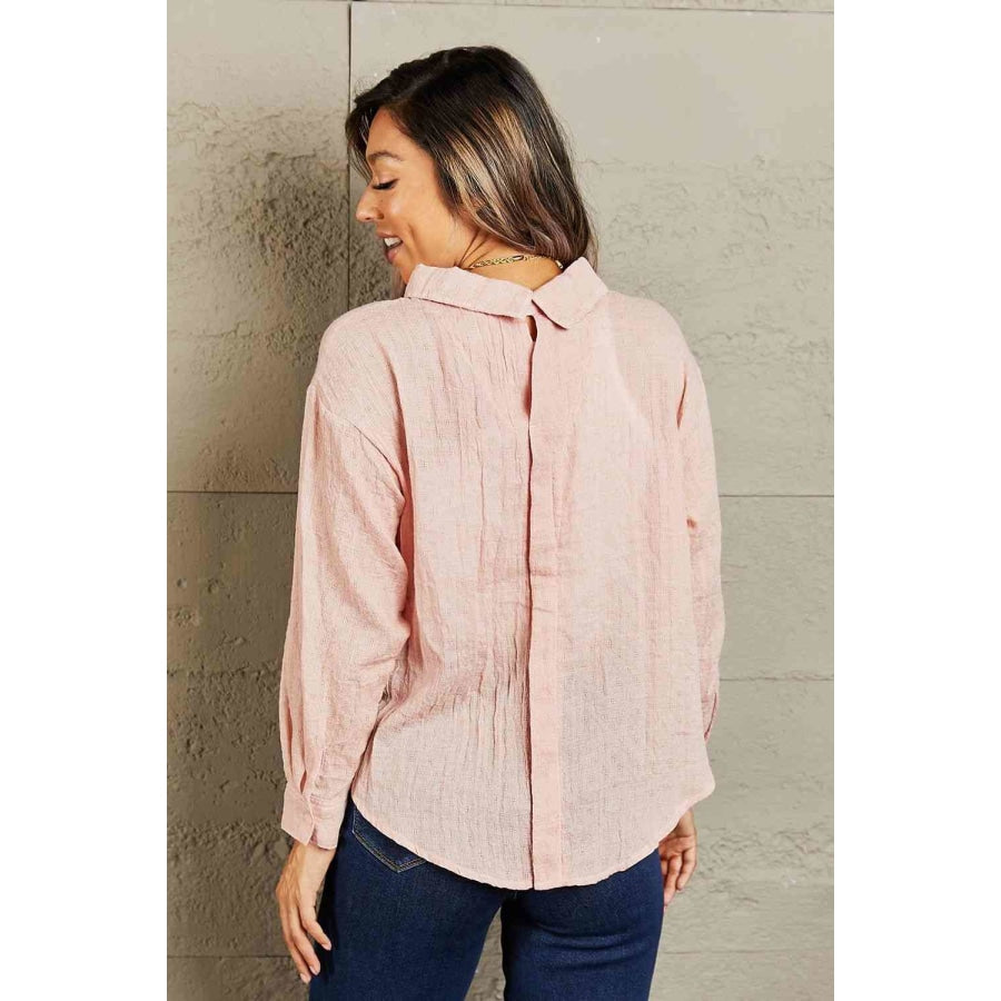 Petal Dew Take Me Out Lightweight Button Down Top Peach / XS Clothing