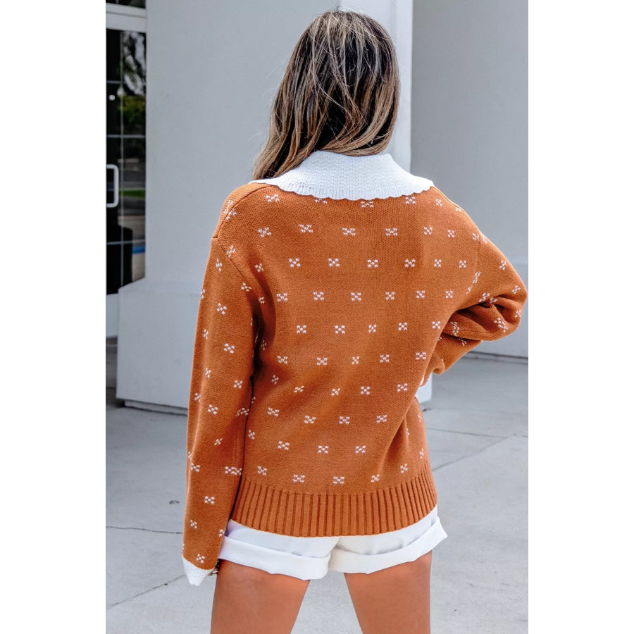Peter Pan Collar Colorblock Long Sleeve Knitwear Cardigan Apparel and Accessories