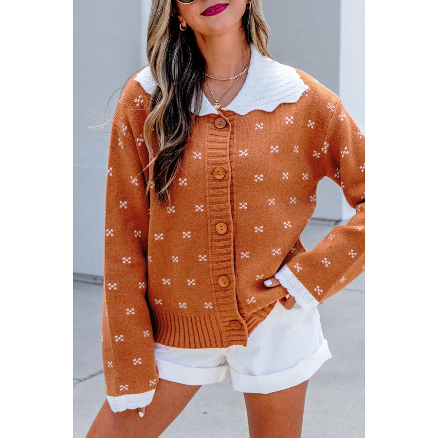 Peter Pan Collar Colorblock Long Sleeve Knitwear Cardigan Terracotta / S Apparel and Accessories