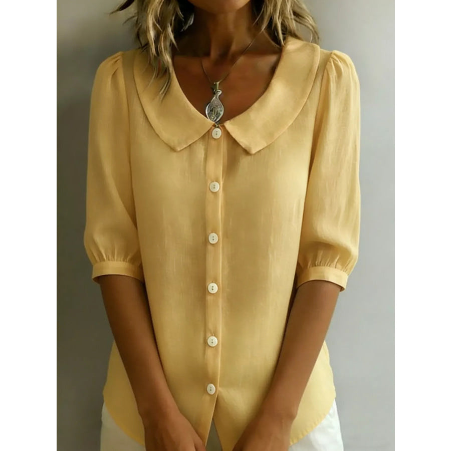 Peter Pan Collar Puff Sleeve Shirt Pastel Yellow / S Apparel and Accessories