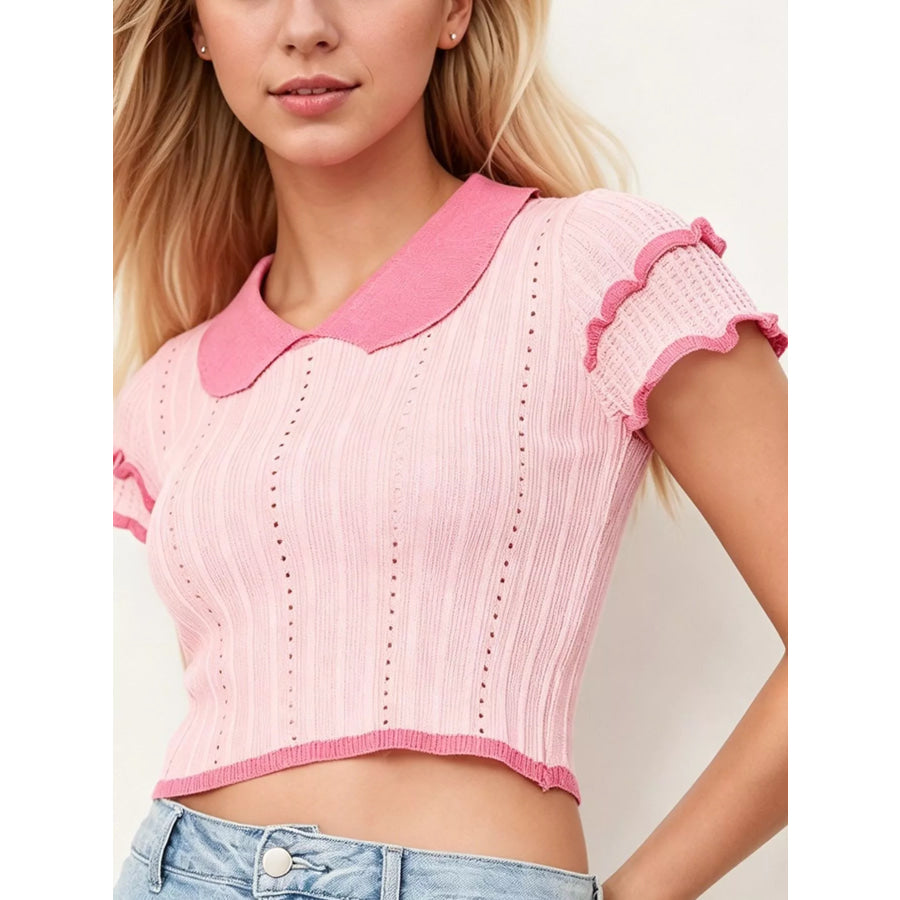 Peter Pan Collar Short Sleeve T-Shirt Apparel and Accessories