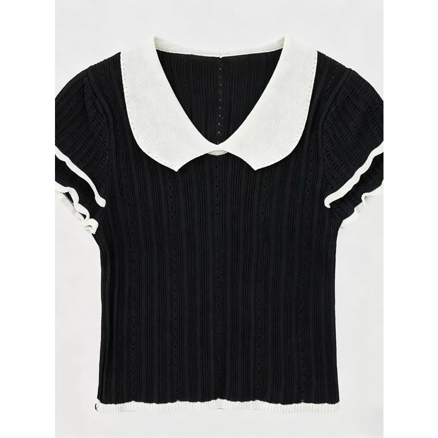 Peter Pan Collar Short Sleeve T-Shirt Black / One Size Apparel and Accessories