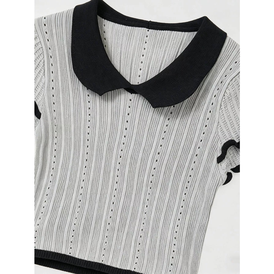 Peter Pan Collar Short Sleeve T-Shirt Gray / One Size Apparel and Accessories
