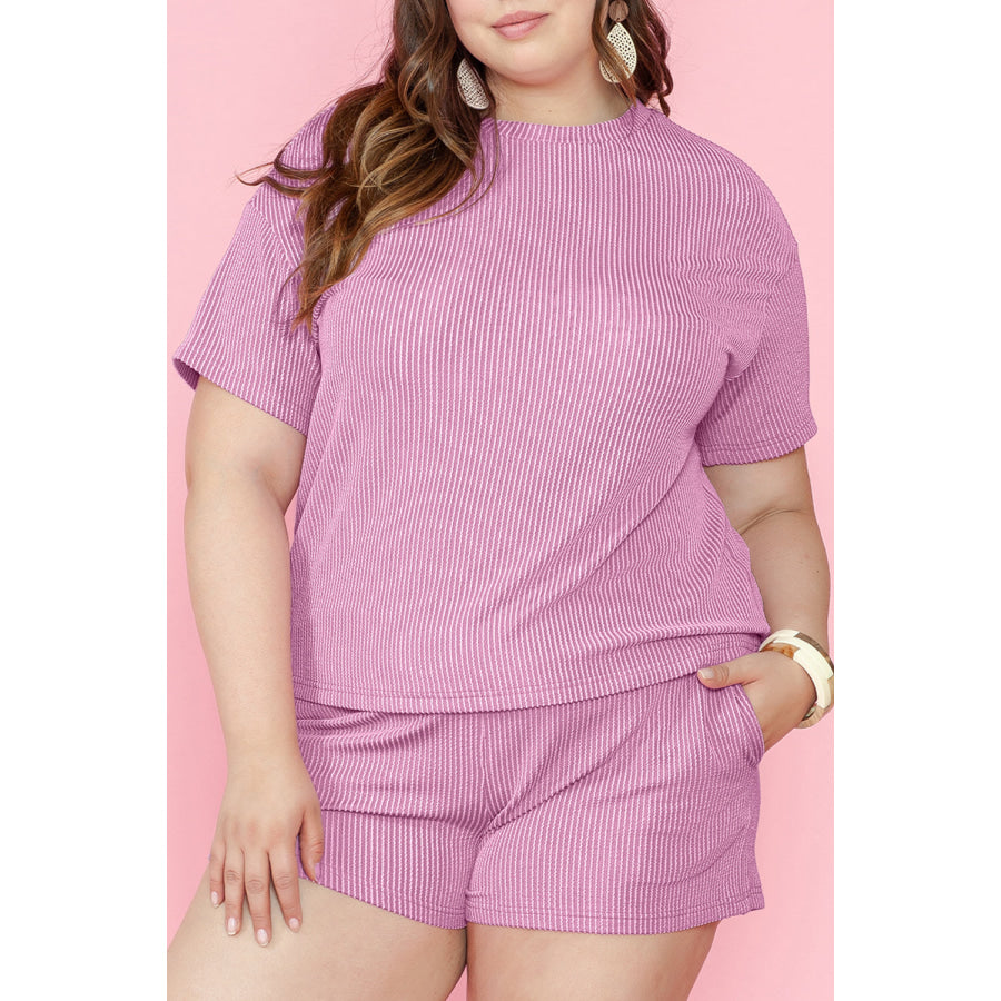 Phalaenopsis Ribbed Knit T Shirt and Shorts Plus Size Lounge Set Plus Size/Plus Size Loungewear