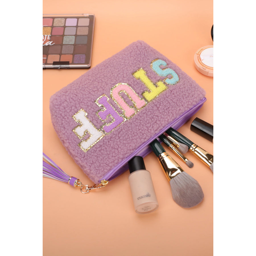 Phalaenopsis Sparkle Letter Pattern Tassel Zipper Makeup Bag Phalaenopsis / ONE SIZE / 100% Polyester Shoes &amp; Bags/Makeup Bags