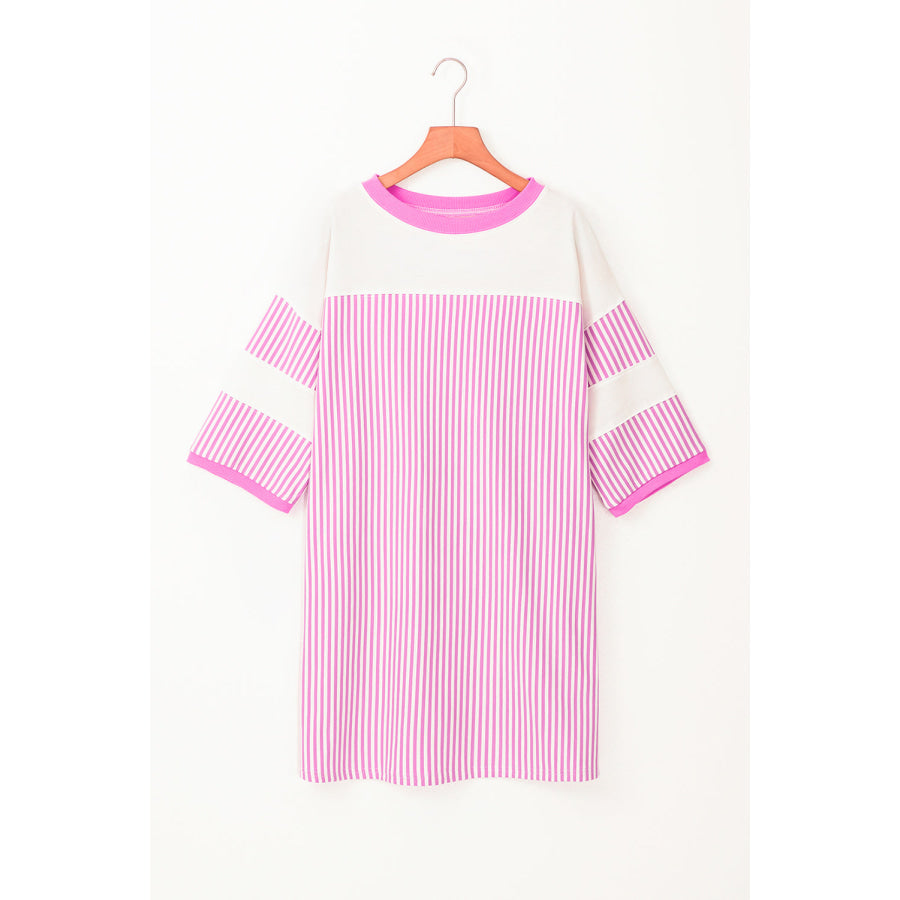 Phalaenopsis Striped Patchwork Three Quarters Sleeve Loose Mini Dress Dresses/Mini Dresses