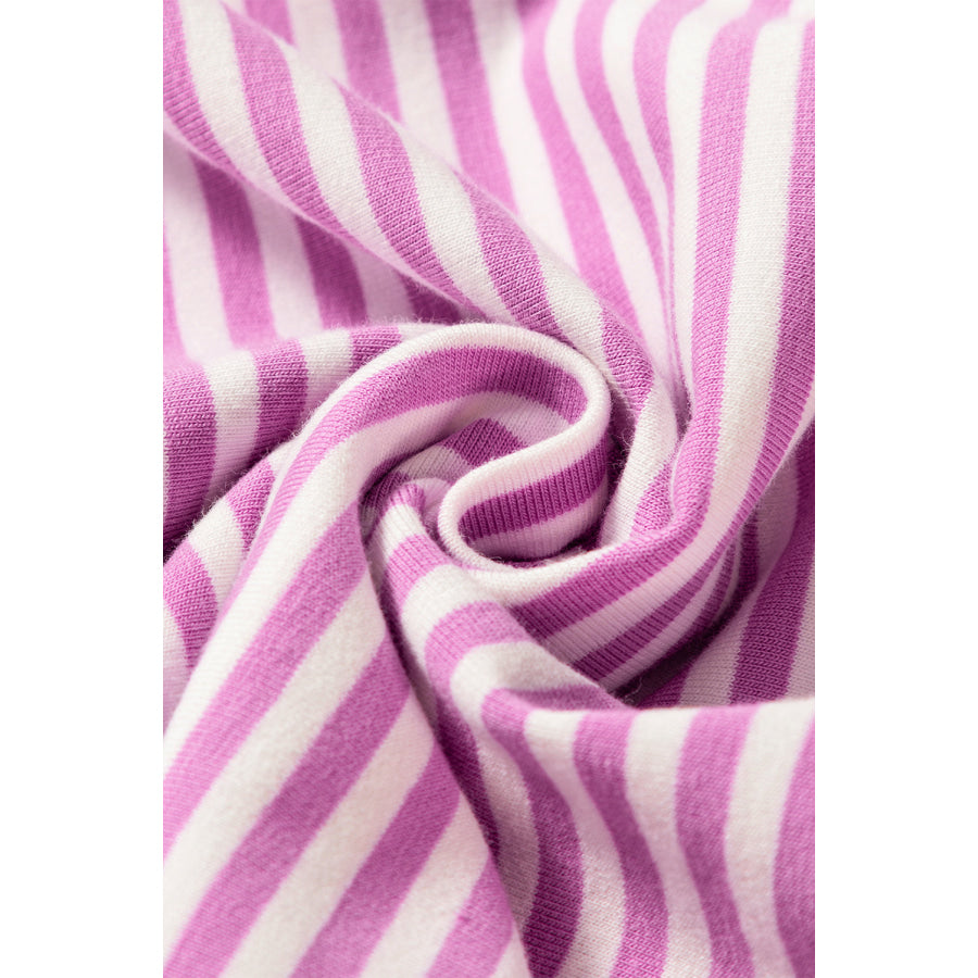 Phalaenopsis Striped Patchwork Three Quarters Sleeve Loose Mini Dress Dresses/Mini Dresses