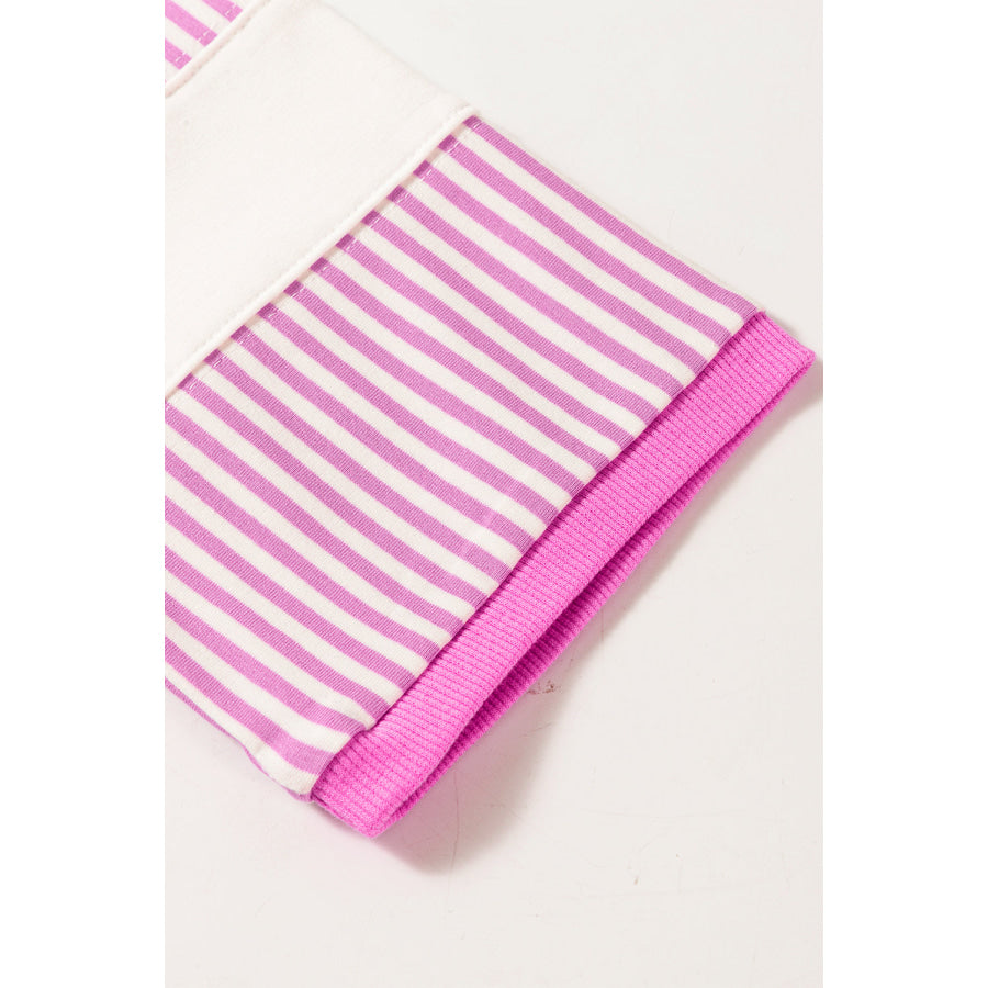 Phalaenopsis Striped Patchwork Three Quarters Sleeve Loose Mini Dress Dresses/Mini Dresses