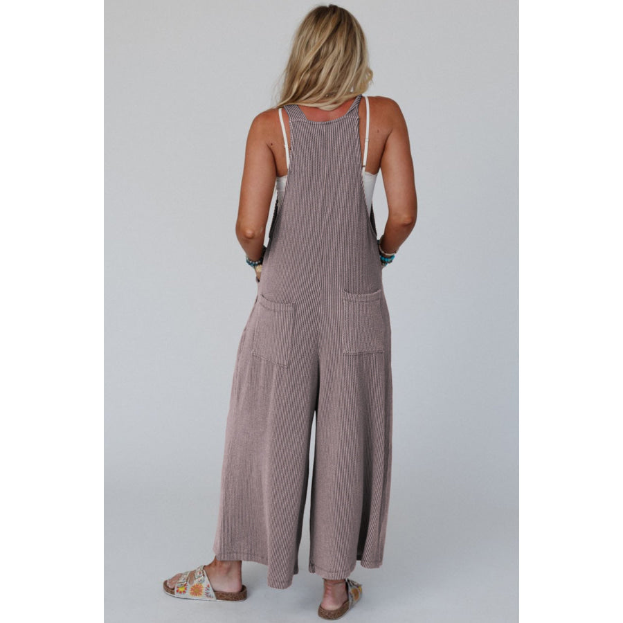 Philippine Gray Corded Adjustable Straps Wide Leg Loose Overall Bottoms/Jumpsuits & Rompers