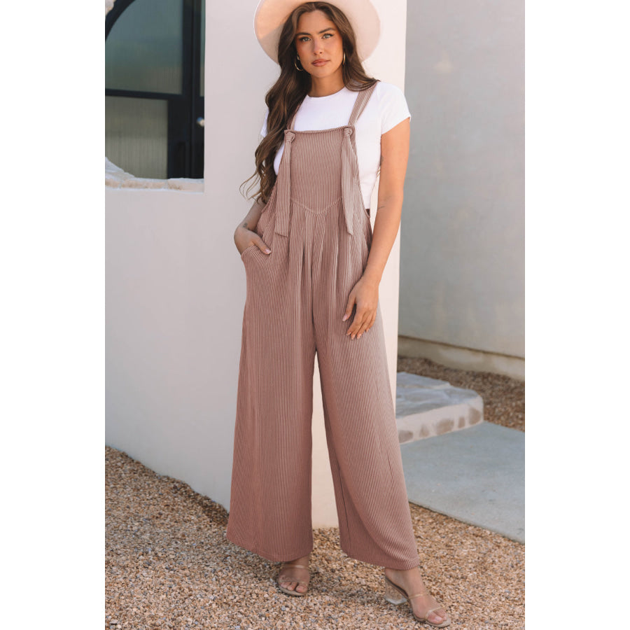 Philippine Gray Corded Adjustable Straps Wide Leg Loose Overall Bottoms/Jumpsuits &amp; Rompers