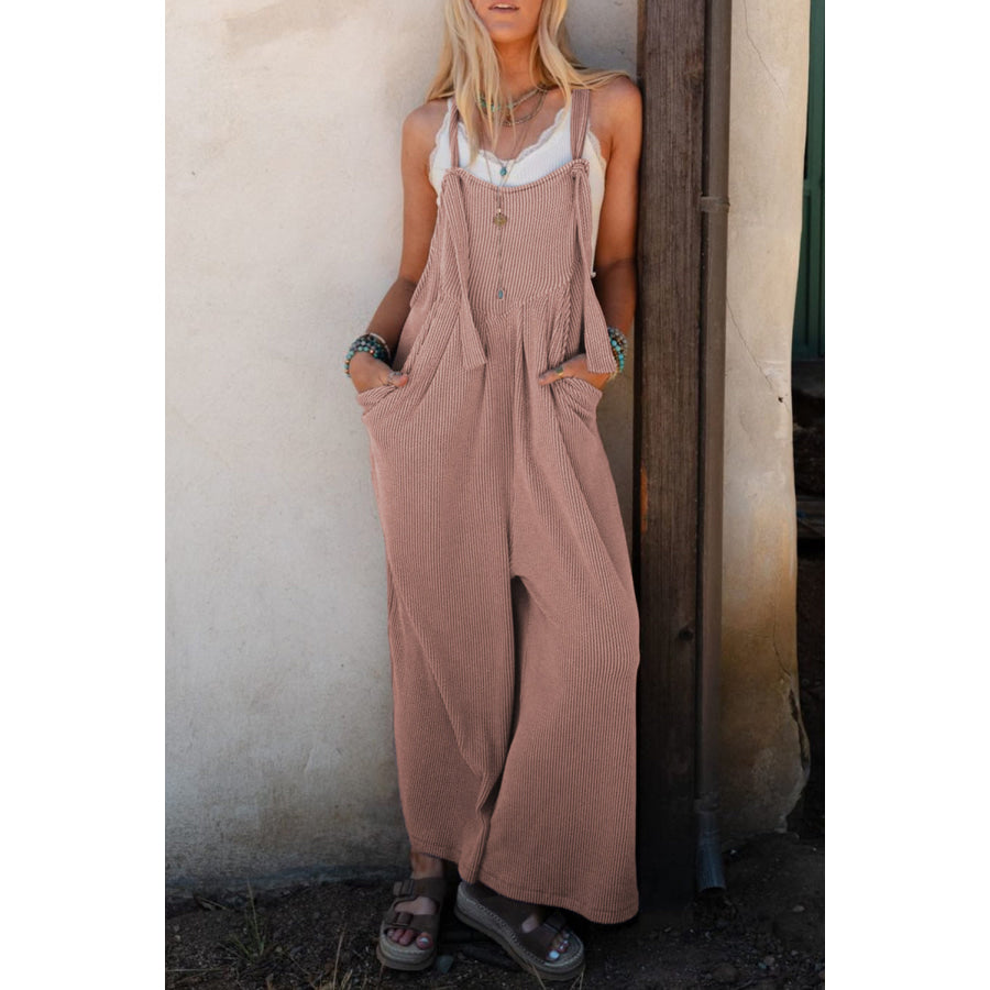 Philippine Gray Corded Adjustable Straps Wide Leg Loose Overall DUNE / S / 75% Polyester + 20% Viscose + 5% Elastane Bottoms/Jumpsuits &amp;