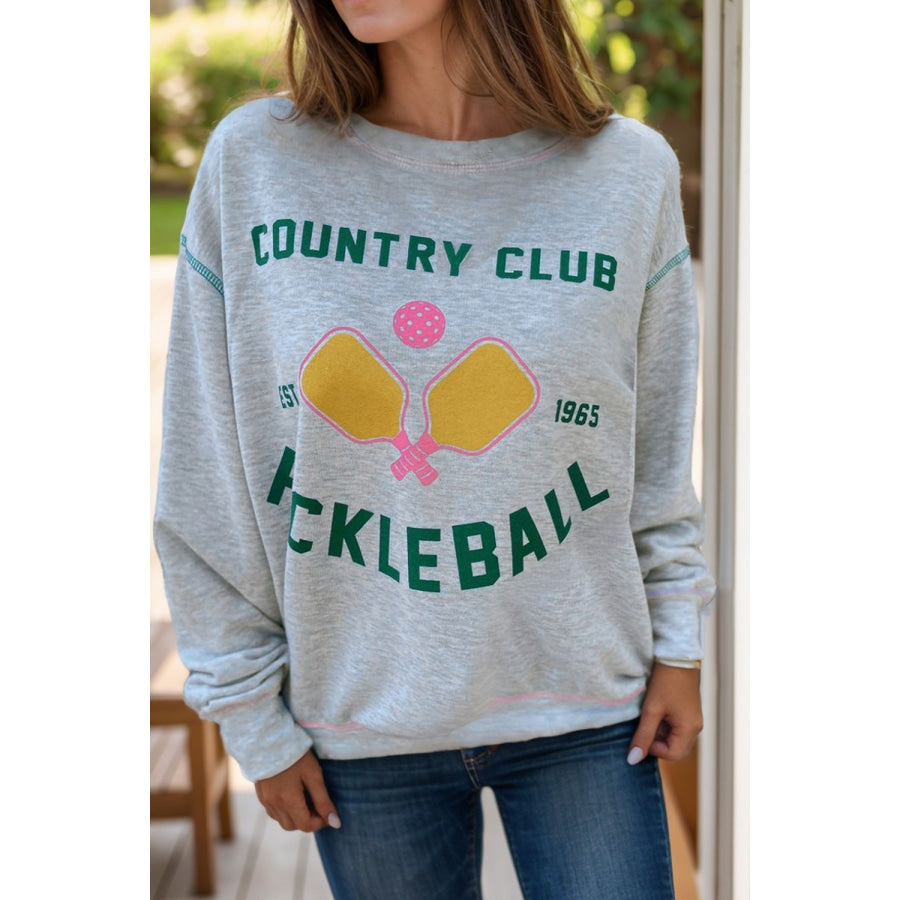 Pickleball Round Neck Dropped Shoulder Sweatshirt Gray / S Apparel and Accessories