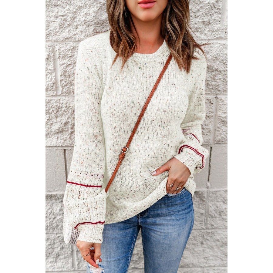 Pilling Detail Round Neck Long Sleeve Sweater Apparel and Accessories