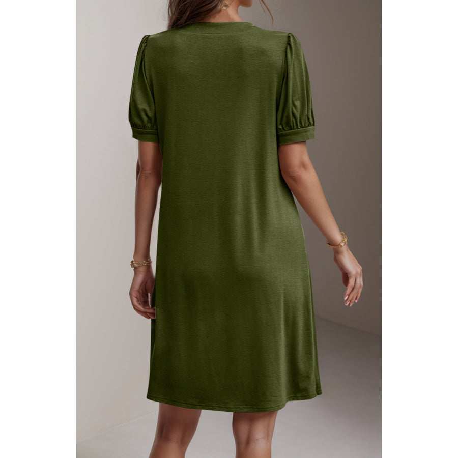 Pin - Tuck Notched Short Sleeve Dress Apparel and Accessories